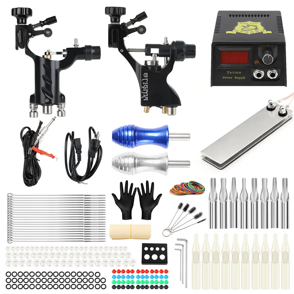 

Hybrid Tattoo Machine Kit Two Rotary Gun Set For Liner and Shader Power Supply Foot Pedal Needles Grip Tattoo Body&Art TK202-19