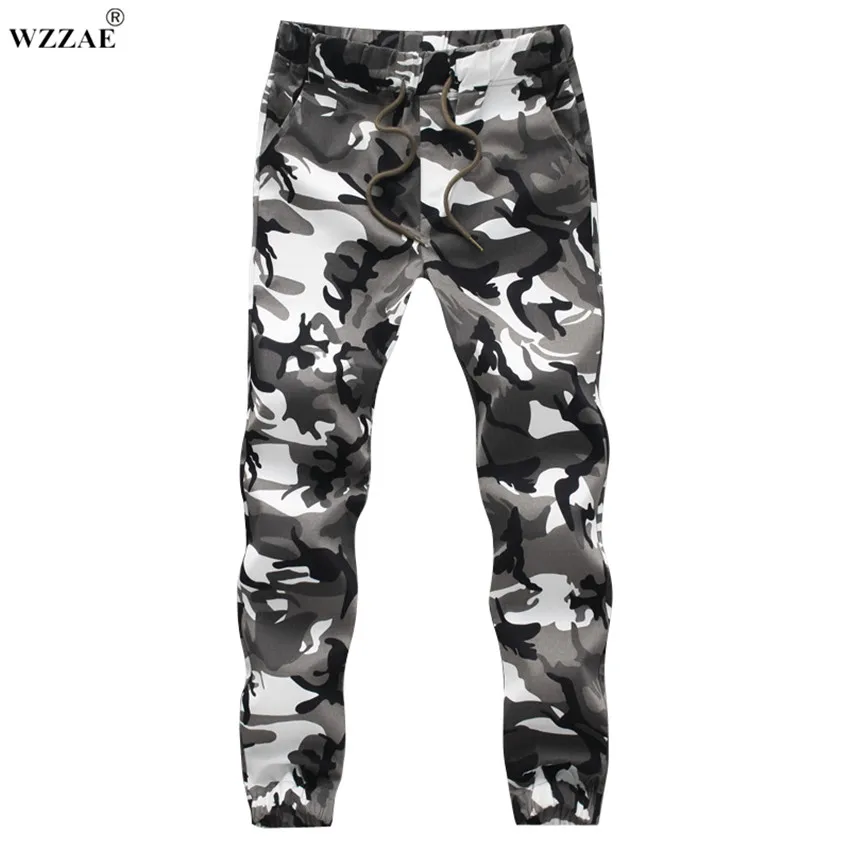 Wzzae Новинка 2017 года Дизайн мужские белые Camo Joggers человек улица Танцы Треники армия