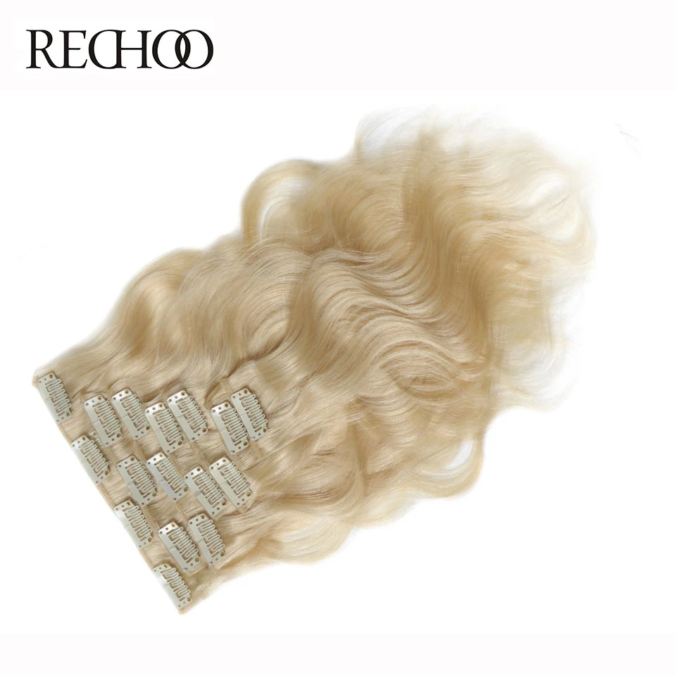 

Rechoo Peruvian Non-Remy 7pcs Clip In Human Hair Extensions Body Wave Clips In Hair 100 Gram Blonde Color 613 Full Head Set