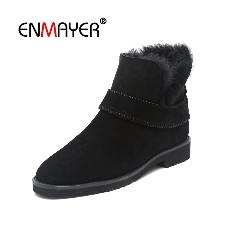 

ENMAYER Women Ankle Boots Fashion shoes Round toe Snow Boots Lady Bowties Low heels Shoes Size 34-40 Causal Winter Warm CR1916