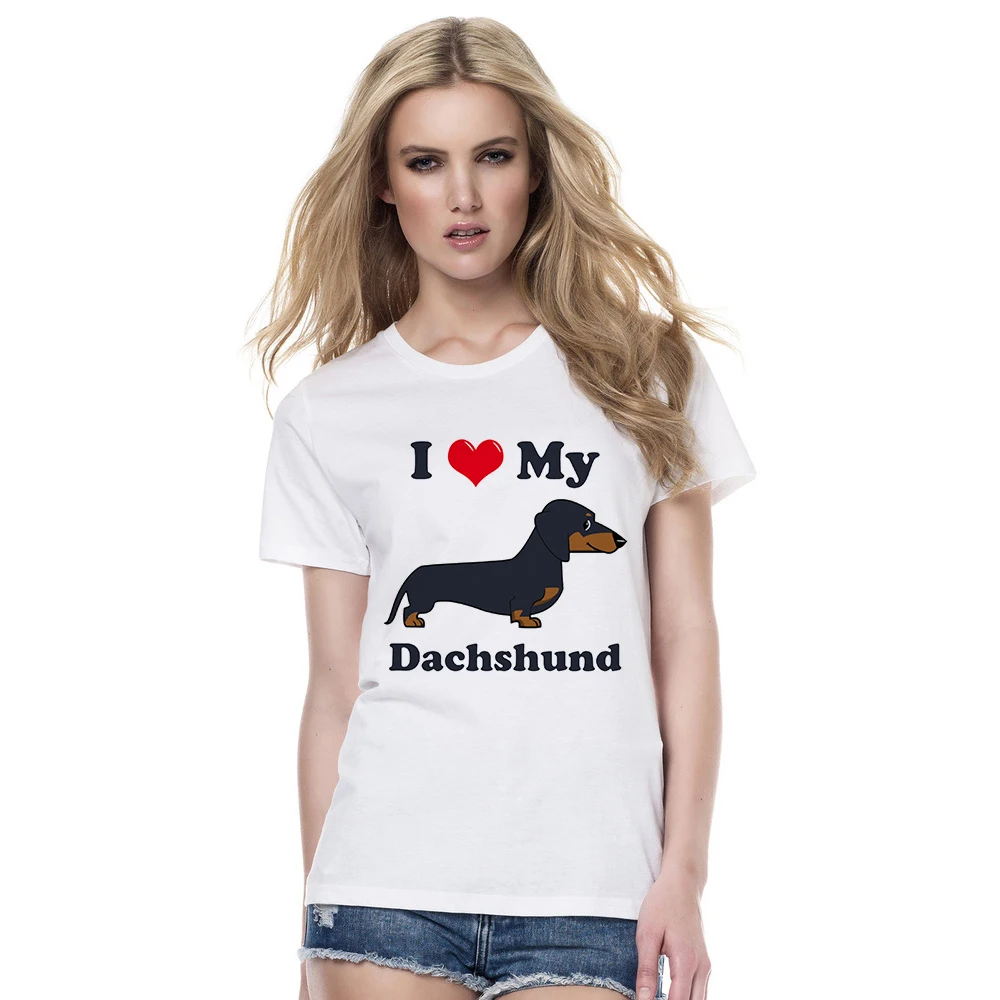 Fashion Dachshund T Shirt Women Funny Dog Design Lady Tops Short Sleeve