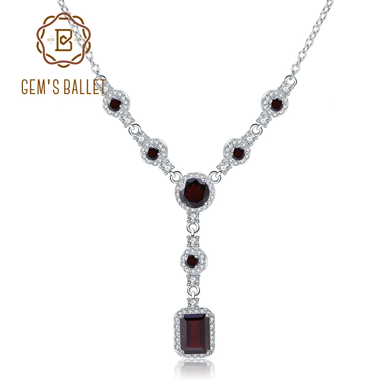 

GEM'S BALLET 925 Sterling Silver Vintage Pendant 3.89Ct Natural Rectangle Red Garnet Gemstone Necklace for Women Fine Jewelry