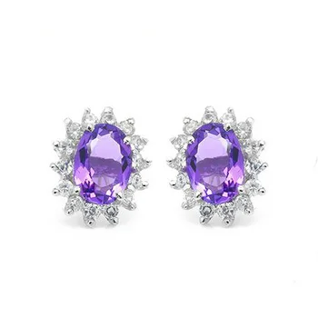 

Brincos Qi Xuan_Fashion Jewelry_Elegant Purple Stone Flower Earrings_S925 Solid Silver Fashion Earrings_Factory Directly Sales