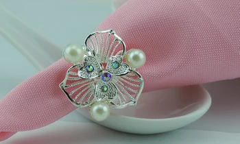 

20pcs/lot European-style wedding, creative hotel restaurant napkin buckle, silver diamond clover flower napkin ring