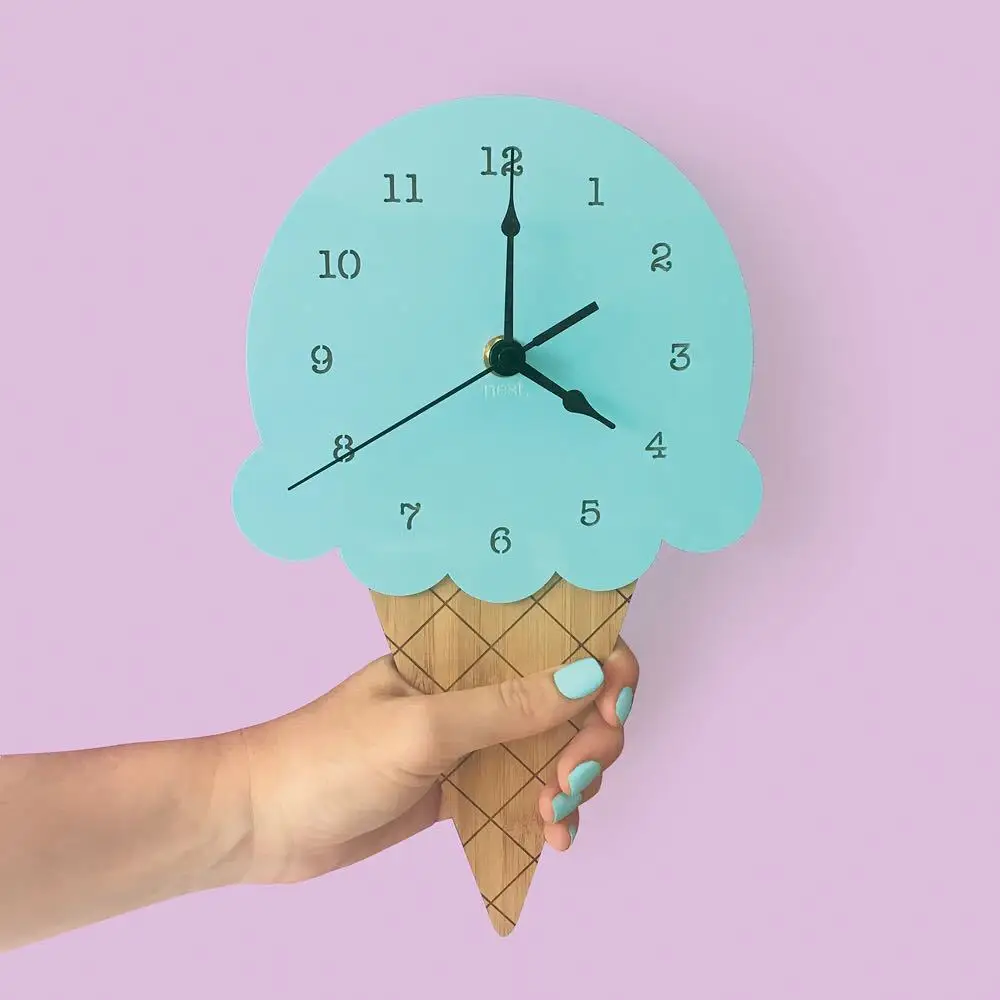 

Nordic Cute Ice Cream Clock Time Wall hanging Wood Toys Model Baby Kids Room Furnish Articles INS Child Christmas Birthday Gift
