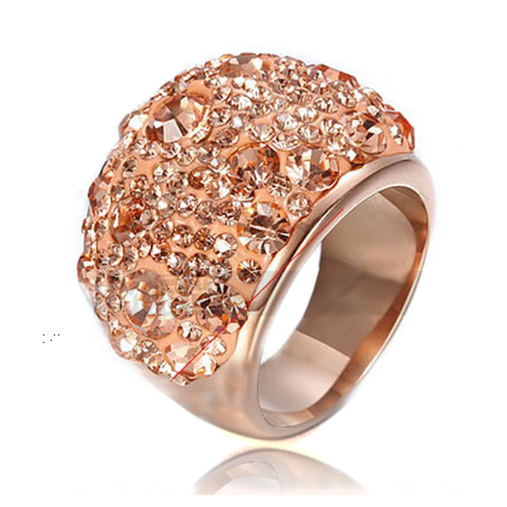 Rose Gold Color Stainless Steel Fashion Austrian Gold Crystal