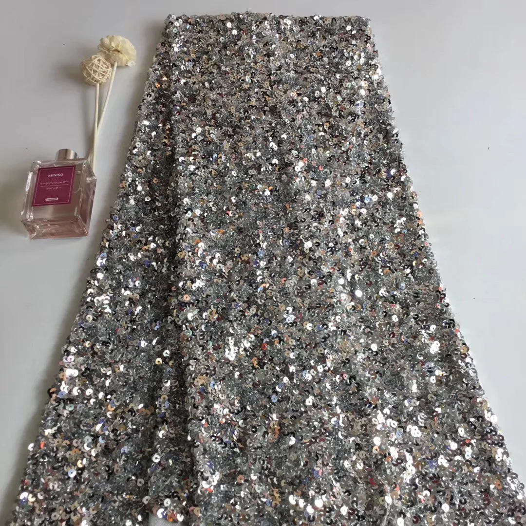 2019 High Quality African Lace Fabric French Net Embroidered Sequins Tulle Nigeria Evening Gown T3103 | Дом и сад