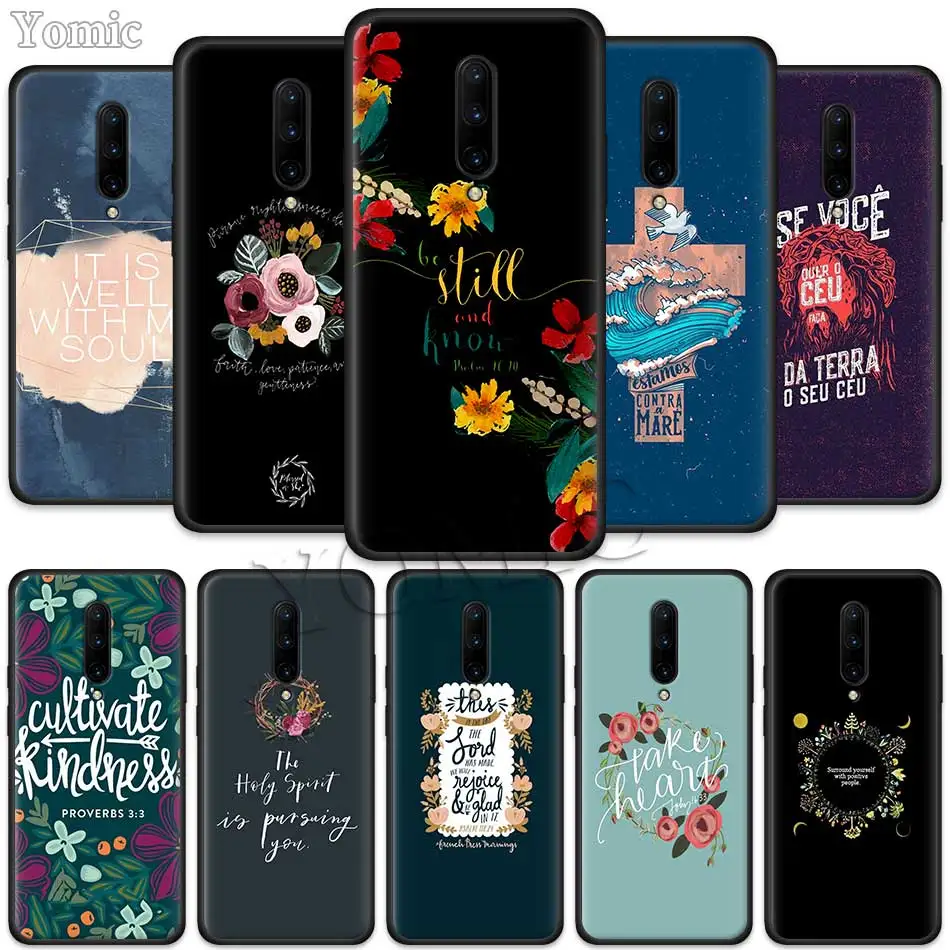 Pattern flower Bible verse Black Soft Case for font b Oneplus b font font b 7