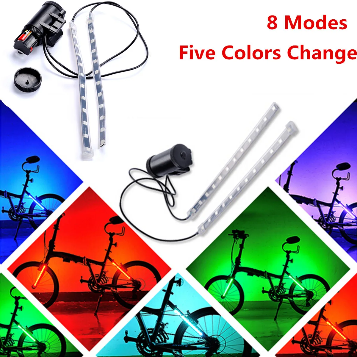 MTB Mountain Bicycle Light Fork Strip Light Bar 12 LED 8 Modes