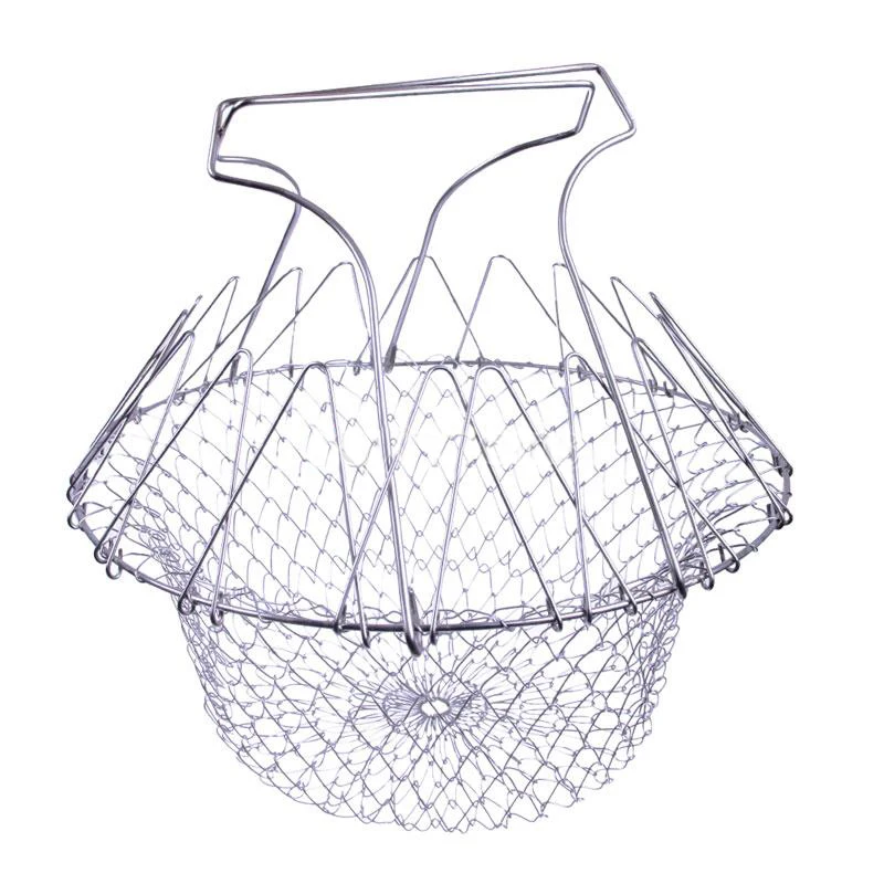 

1Pc Foldable Steam Rinse Strain Fry French Chef Basket Magic Basket Mesh Basket Strainer Net Kitchen Cooking Tools