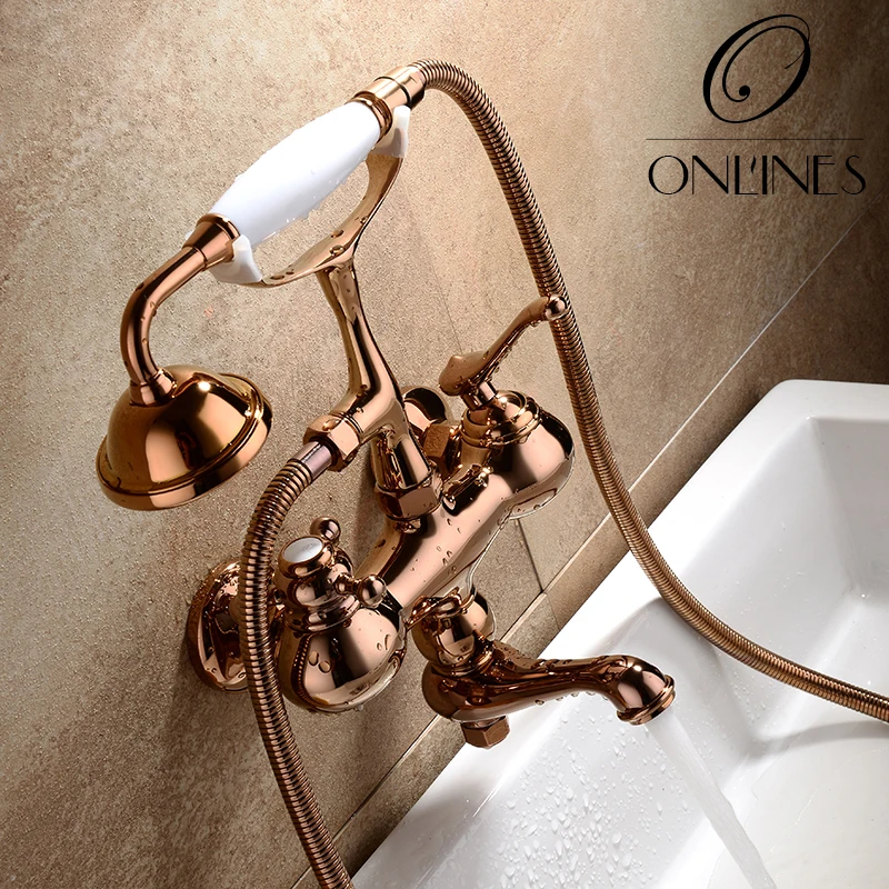 German online European antique full copper rose gold bathtub faucet hot and cold shower faucet
