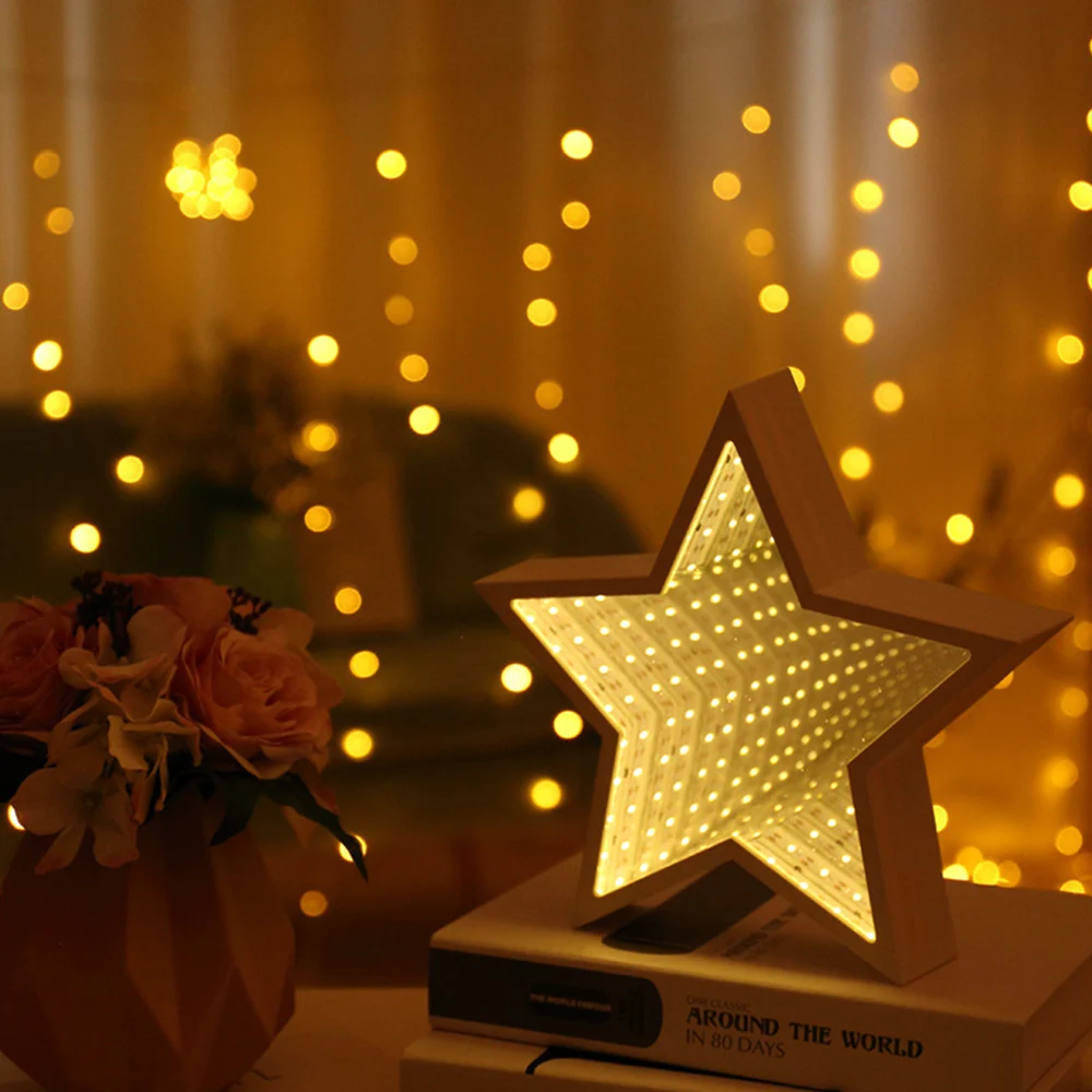3D креативный Ночной светильник с милым сердечком, облаком и звездами, светодиодная декоративная лампа, новинка, зеркало для детей, хорошее украшение в подарок - Испускаемый цвет: Star