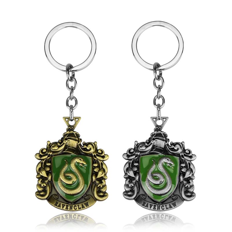 

Fashion Hogwarts School Slytherin College Badge Keychain Witchcraft and Wizardry School Crest Key Buckle for Fans Gifts