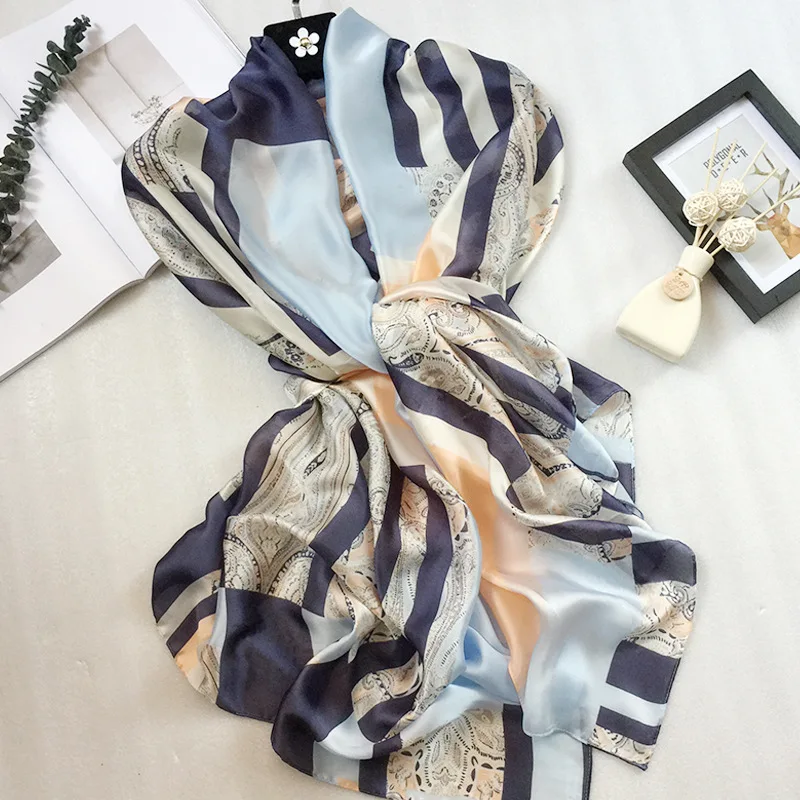 

Silk Scarf Women Print Scarf Flower,Birds,leaf,chains, 100% Natural Silk Wraps Shawls and Scarves 180*90cm Hijabs