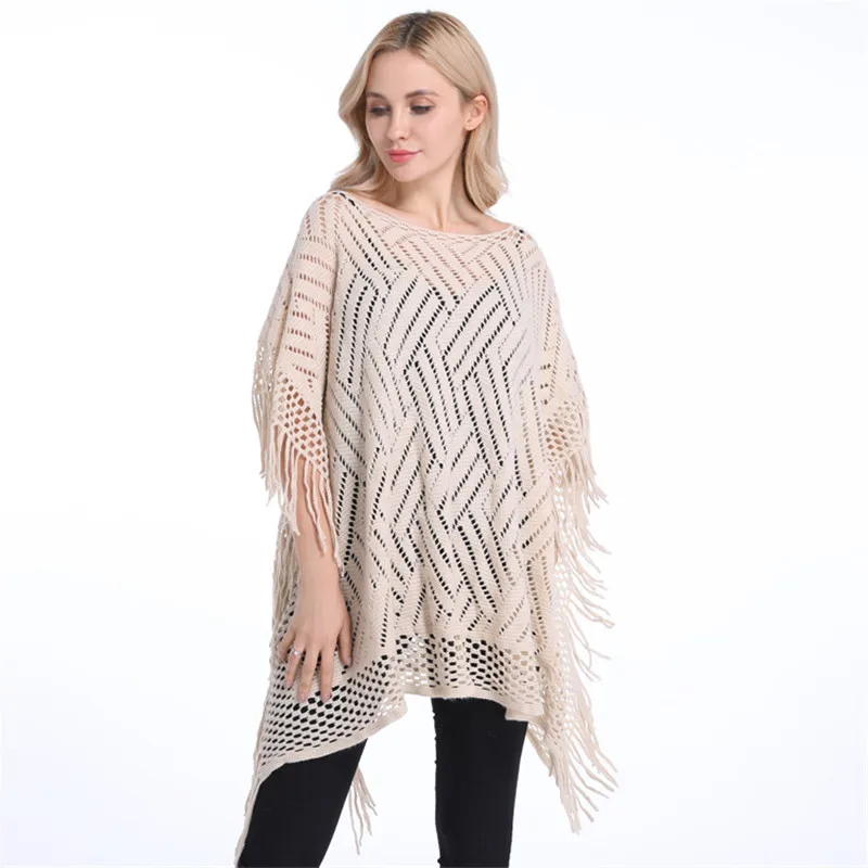 Женский пончо с вырезами однотонное для лета и осени|sexy cardigan|sweaters and pulloverscardigan plus |