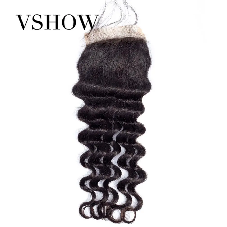 VSHOW волосы remy закрытие 4x4 свободная глубокая застежка 100% человеческих волос для наращивания швейцарское кружево Закрытие с ребенком волос