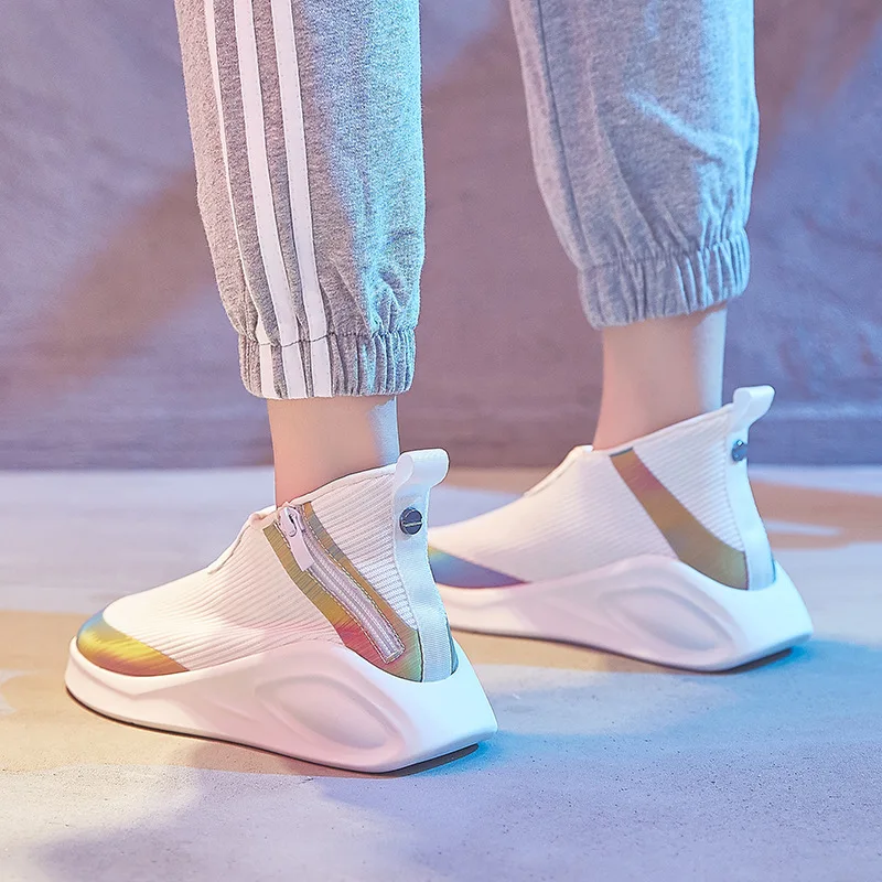 Women High Top Sneakers Off White Women Casual Shoes Black Wedge Sneakers Chunky Sneakers Socks Shoes Fashion Sports Multi Color