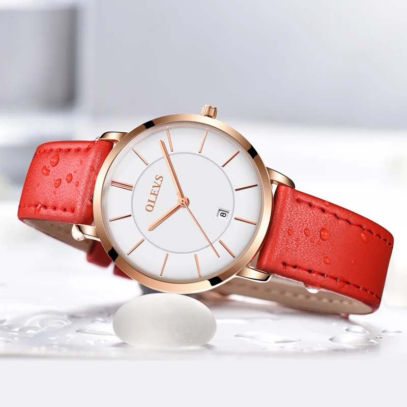 OLEVS часы женские montre femme relogio feminino bayan kol saati Натуральная кожа модные ультра тонкие