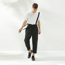 Men мужской комбинезон, оригинальные дизайнерские модели, свободные нерегулярные нагрудники, японские повседневные Черные Брюки Карго, мужские комбинезоны, комбинезон