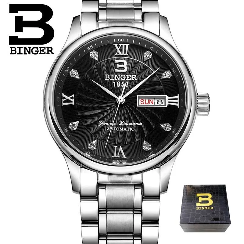 Пара Часы Бингер роскошные часы Для мужчин автоматические механические часы модные женские туфли wristwatchesfull Сталь ремешок водонепроницаемый B-603L-1 - Цвет: Men watch 01