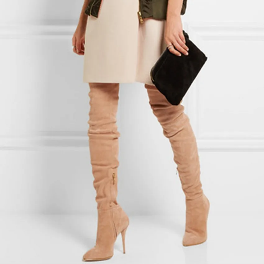2018 Brand Stretch Suede Leather Thigh High Heels boots Women Winter Boots Stiletto Heels Sexy Over the Knee Boots Female Shoes