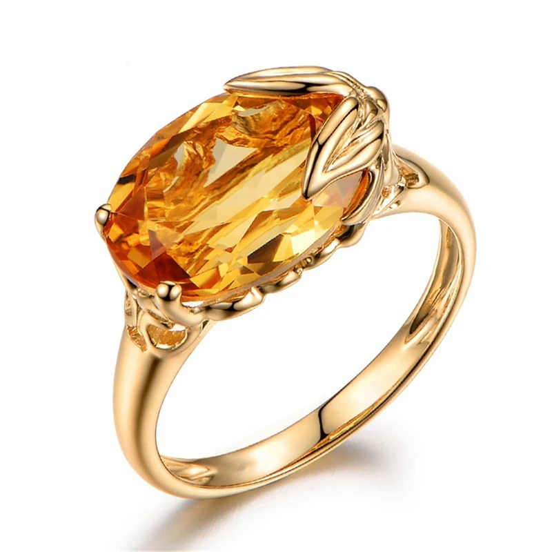 

Canner Leaf Crystal Bridal Wedding Rings For Women Gold Color Big Stone Plant Leaves Party Fruit Ring Valentine Jewelry C3