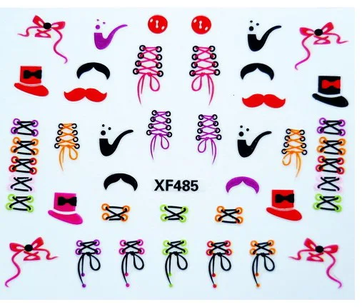 

XF480-XF489 Nail Art Back Glue Sticker Fashion Kawaii Shoelace Kiss Design 3D Decorations Nail Decals Stickers for Beauty Nails