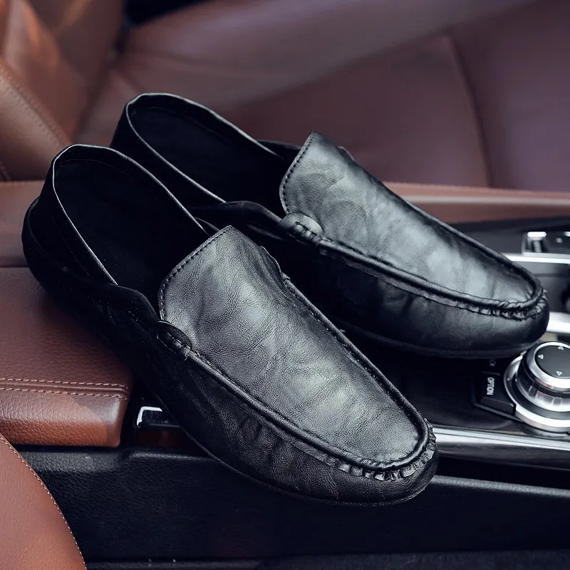 

soft leather high quality 2018 European adult casual shoes Spring/Autumn cool men flats solid breathable men loafers shoes