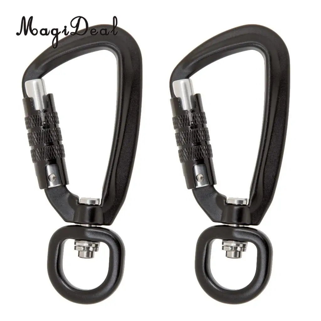 MagiDeal 2 Pieces Self Auto Lock Carabiner Swivel Rotating Ring Outdoor Keychain Hook