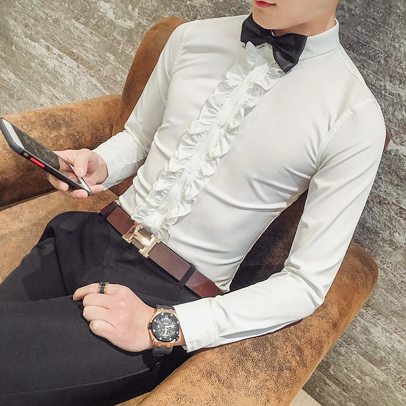 

2017 Mens Black White Social Club Outfits Royal Baroque Camisa Slim Fit Tuxedo Fashionable Shirts