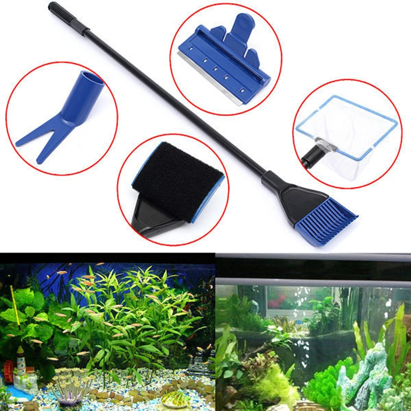 Aquarium Tank Cleaning Kit Sponge Brush Algae Scraper Gravel Rake