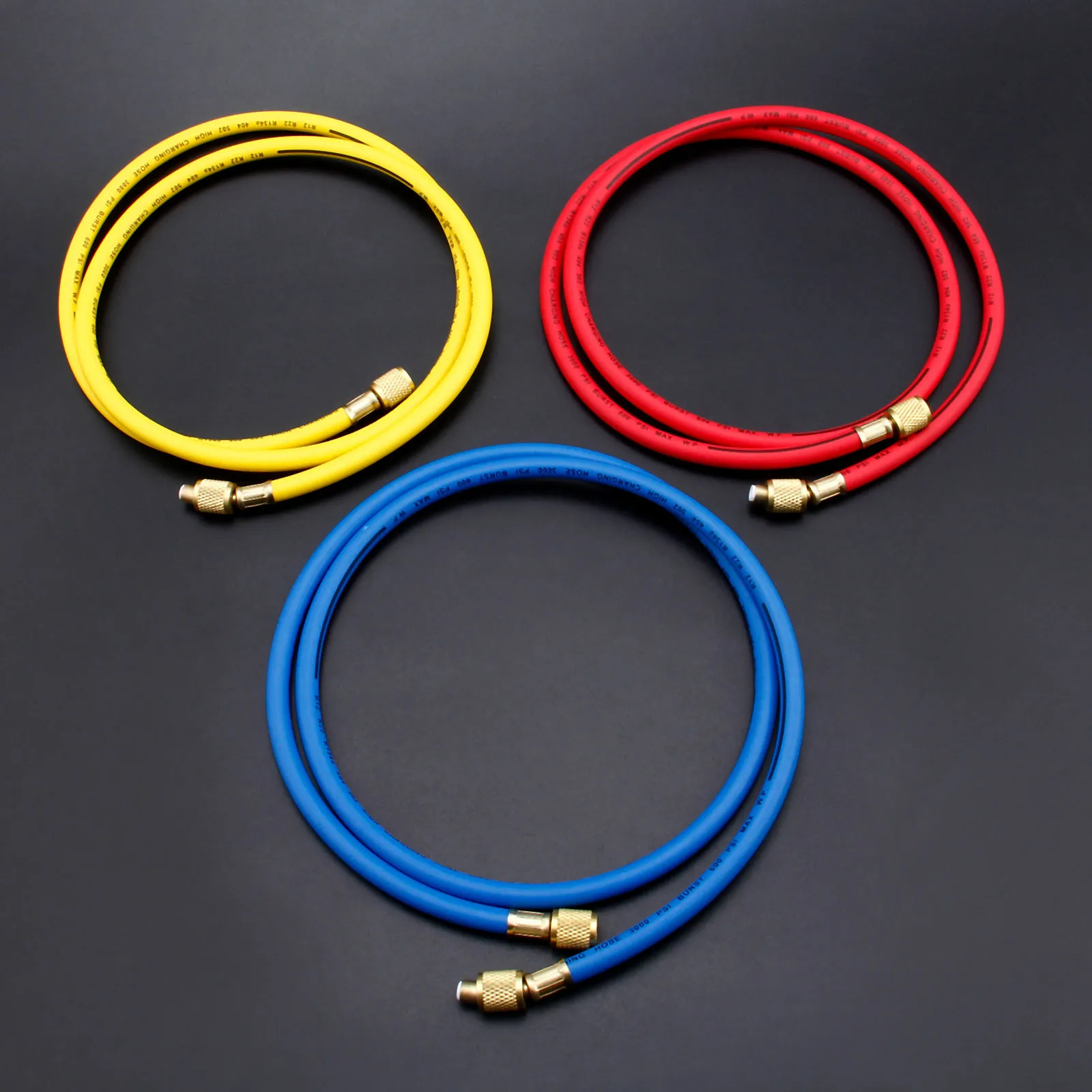 

3Pcs 300PSI 600PSI Charging Hoses 60" 1/4" SAE Shut Valve For AC Refrigerant R134A R12 R22 R502 Air-conditioning Valve Hose Kit