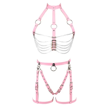 

Leather Harness Bra Top Cage Strappy Bralette Body Harness Lingerie Set Chain Punk Pastel Goth Garter Belt Plus Size Festival