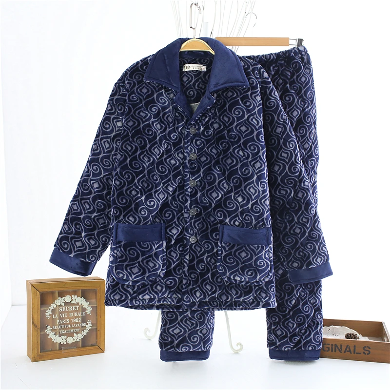 Old Men's Pajamas Thick Warm Padded Clothing Winter Autumn Pajamas Suits Plaid Nighty For Middle Aged Men Night Wear Clothes JW313 (6)