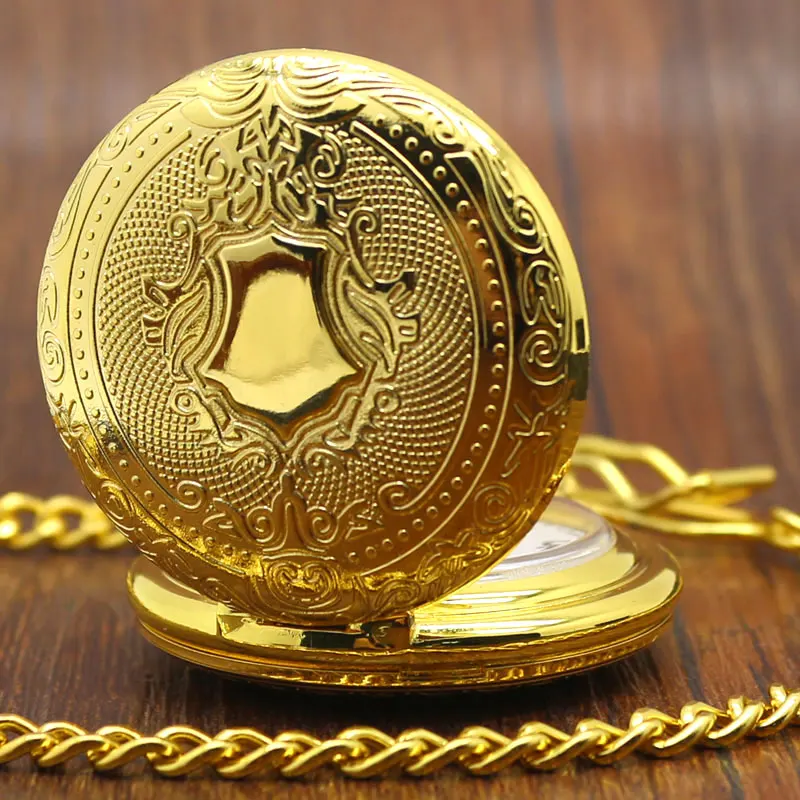 2017 New Arrival Golden Luxury Shield Crown Pattern Quartz Pocket Watch Round Pendant Men Women Gift With Chain