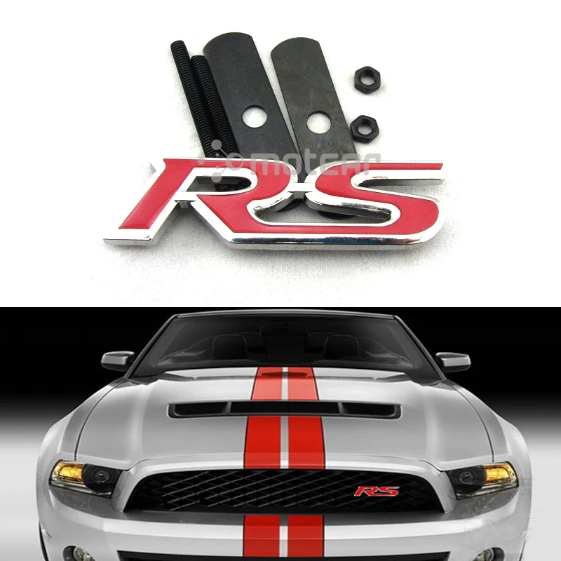 Car Styling 3D Metal RS Logo Front Hood Grille Badge Grille Emblem Auto