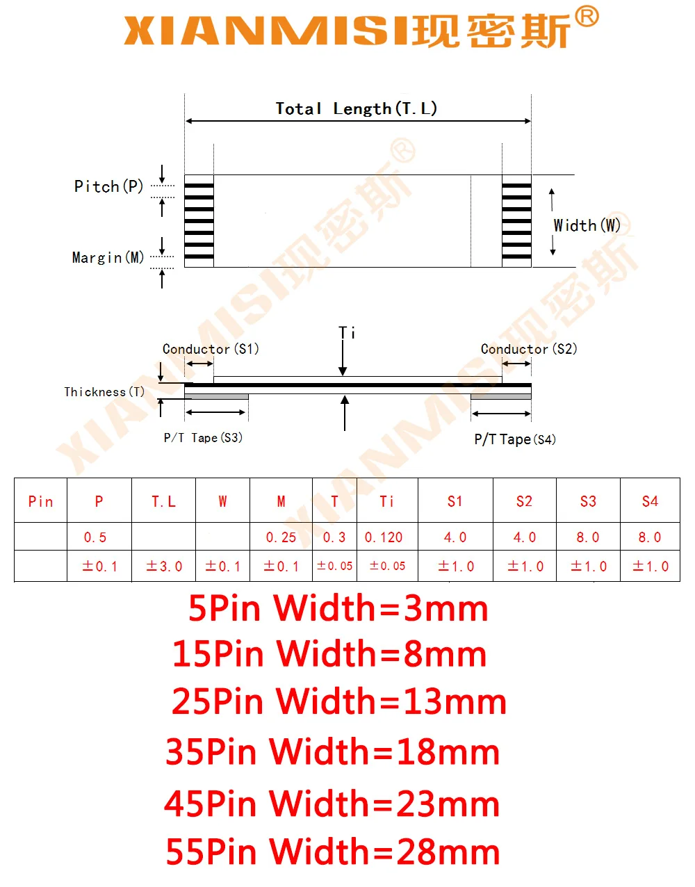 FFC FPC плоский гибкий кабель 5Pin 15Pin 25Pin 35Pin 45Pin 55Pin с одной стороны 0,5 мм Шаг AWM VW-1 20624 20798 80C 60V Длина 15 см 5 шт