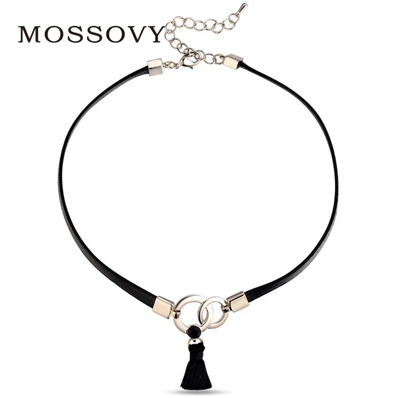 

Mossovy Simple Tassel Clavicle Chain Black Necklace for Women Fashion Popular Alloy Necklace for Female Jewelry Collares