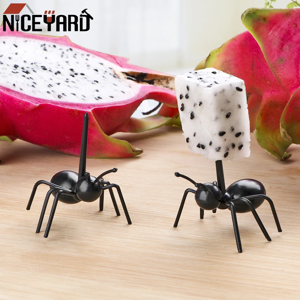 

NICEYARD 12pcs/set Kawaii Ant Fruit Fork Snack Cake Dessert Forks Food Grade ABS Reusable Multiple Use Tableware Fruit Fork