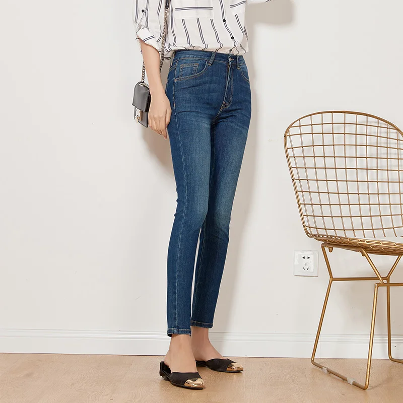LEIJIJEANS Новинка осени повседневный стиль темно синие средняя талия полная длина