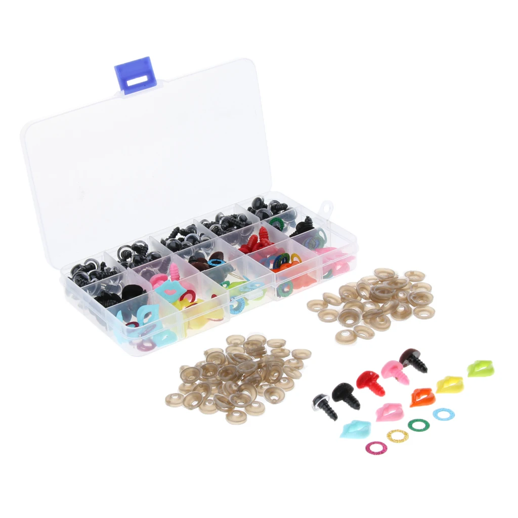 70pcs 12cm Plastic Safety Eyes + Glitter Nonwovens + 35pcs Velvet Noses + 35pcs Mouth + Washers for Soft Stuffed Plush Toy DIY