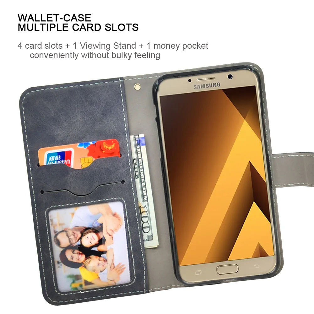 Роскошный чехол бумажник для Samsung Galaxy J2 J3 J5 J7 2016 винтажный кожаный книжка из ТПУ и