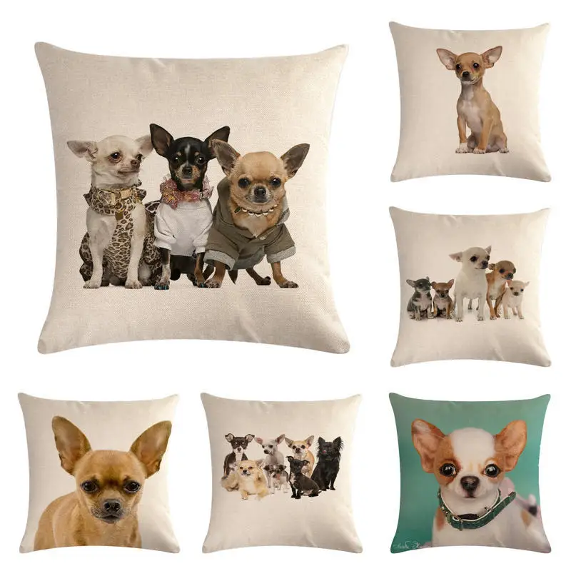

Pet Chihuahua Dog Cotton Linen Throw Pillow Case Cushion Cover Home Decor Decorative Pillows For Sofa Seat Cushion 45cm*45cm