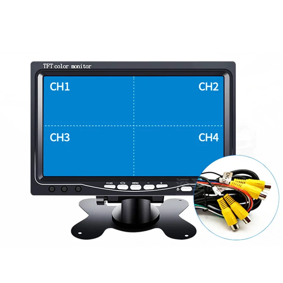 9 inch TFT LCD Screen 4 Way Input Car Monitor 4 Split Rear View Display for Rearview Reverse Camera Car TV Display for Bus Truck