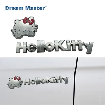 

Pure Metal 3D Cartoon Hello Kitty Car Sticker Kit Cat Cover Scratch To Women Girls Car Whole Body Sticker Styling