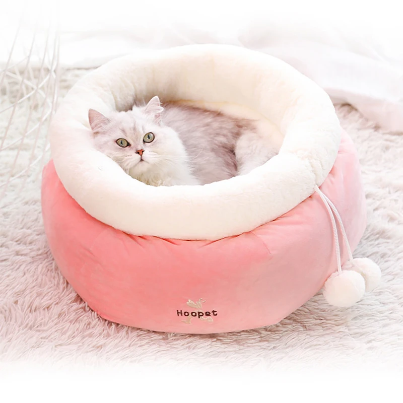 Теплая зимняя кровать Hoopet для кошек, розовая скамья для собак, коврик для щенков, мягкий домик для кошек