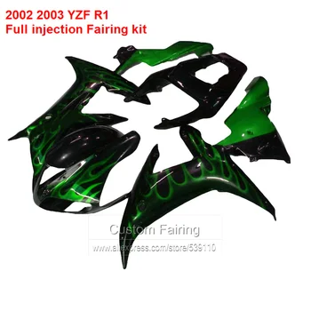 

Moto Fairing kit For YAMAHA YZF R1 02 - 03 ( Green flame ) yzfr1 2002 - 2003 Injection fairing kit TP41