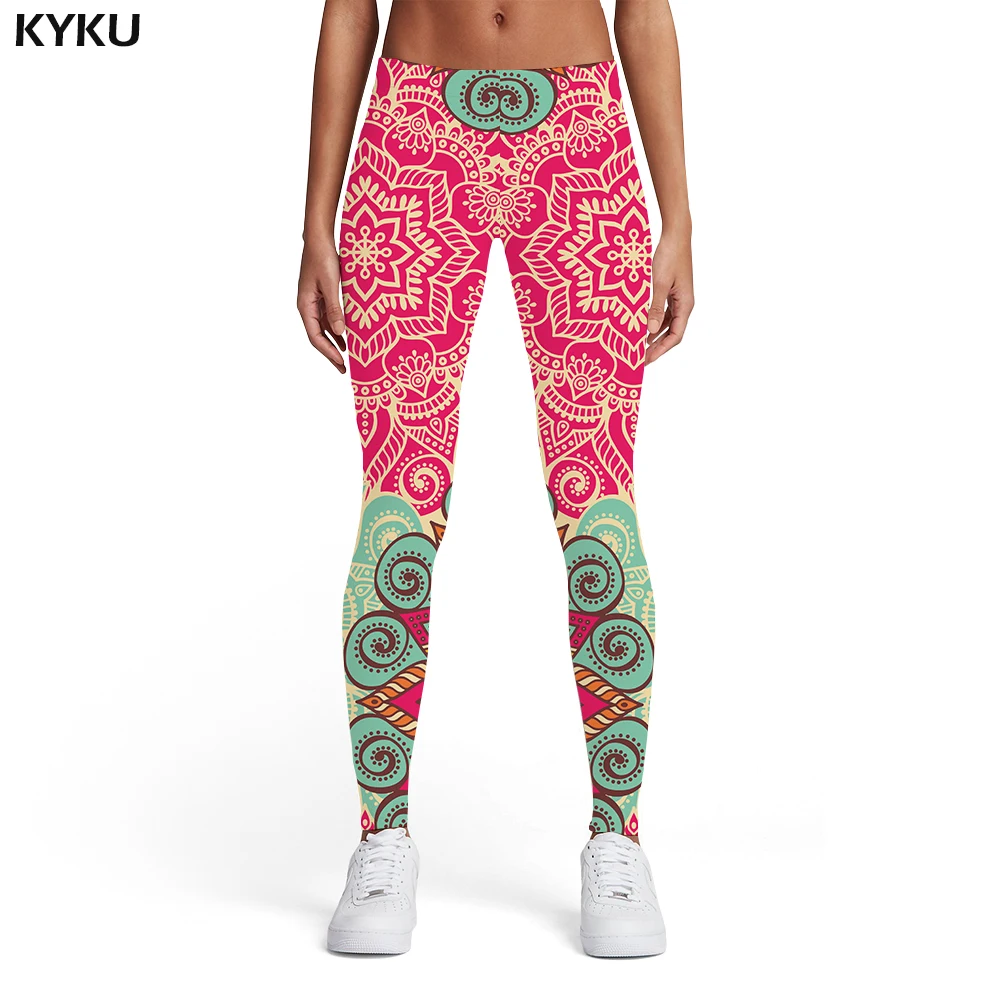 

KYKU Flower Leggings Women Graphics Spandex Retro Sexy Colorful 3d Print Geometric Ladies Womens Leggings Pants Fitness Fashion