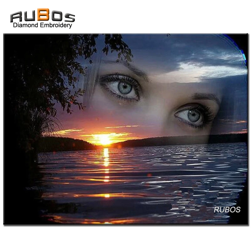 531 37 De Réductionrubos Bricolage Complet 5d Diamant Peinture Coucher De Soleil Mer Yeux Diamant Broderie Rubans Photos De Strass Artisanat