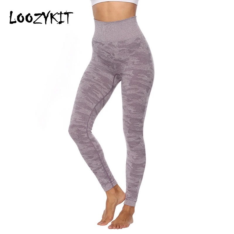 Loozykit Женские Бесшовные Спортивные Леггинсы для фитнеса кальсоны Йоги модные камуфляжные печати узкая с завышенной талией леггинсы для